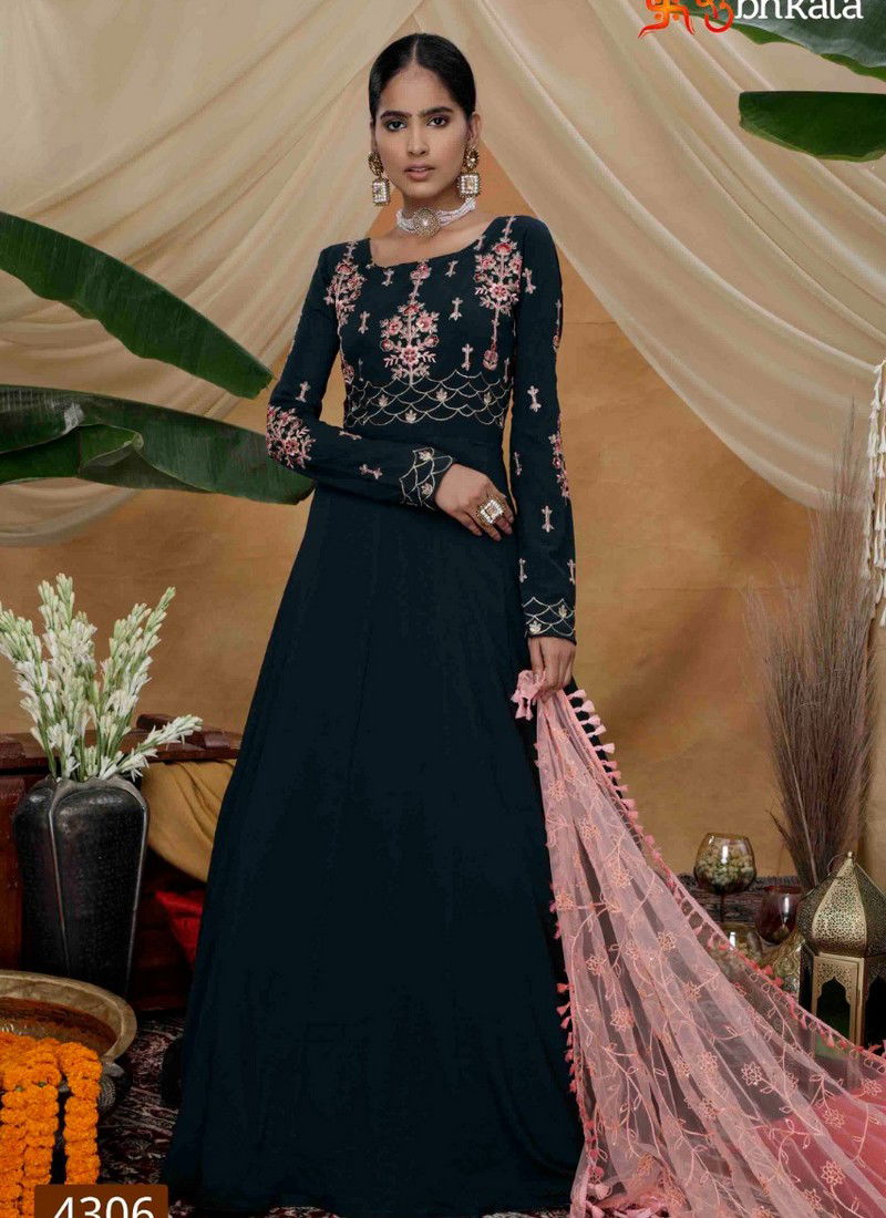 Dark Green Colour Latest Heavy Fancy Designer Festive Wear Diamond Georgette Thread With Sequenes Embroidery Work Gown Collection 4306